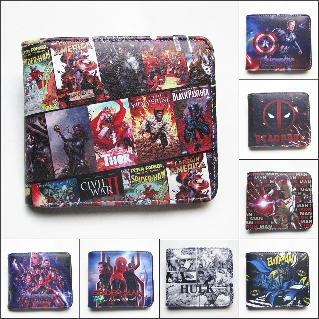 

Comics Marvel Avengers Superhero Captain America Deadpool Iron Man Hulk Bifold Wallet Cartoon Coin Purse Gift