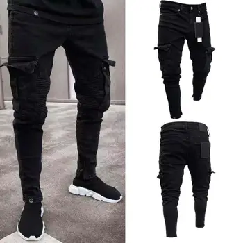 2019 Autumn Men's Pleated Fashion Slim Stretch Destroyed Ripped New Male Multi-pocket Skinny Fit Black Combat Cargo Pants
2019 Autumn Men's Pleated Fashion Slim Stretch Destroyed Ripped New Male Multi-pocket Skinny Fit Black Combat Cargo Pants