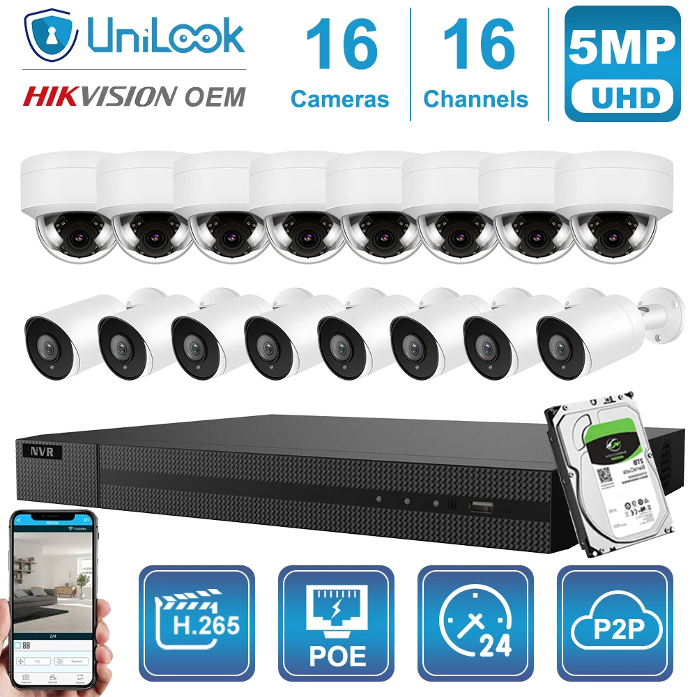 UniLook 16CH NVR 16Pcs Dome Bullet POE IP Camera NVR kit Security System Night Vision Motion Detection Onvif H.265 NVR Kit P2P
UniLook 16CH NVR 16Pcs Dome Bullet POE IP Camera NVR kit Security System Night Vision Motion Detection Onvif H.265 NVR Kit P2P
