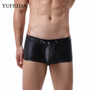 

Faux Leather Sexy Mens Underwear Boxers Trunks Male Gay Big Pouch Sissy Panties Underpant Backless Boxer Shorts Cueca Masculina