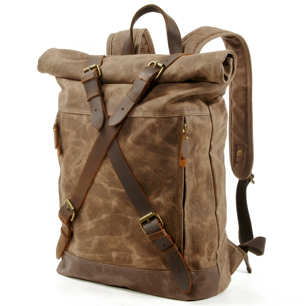 

Waxed Canvas Rolltop Backpacks Large Capacity Men Laptop Leather College Travel Vintage Weekend Waterproof Anti-theft Rucksack