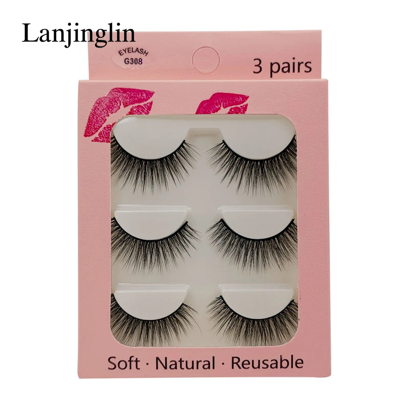 LANJINGLIN False Eyelashes 3 pairs 3D Mink Lashes Soft Natural Wispy Handmade Faux Mink Lashes Extension Makeup Kit Tool 19 H98dd6d360a90437d89b43a0585a8c88dQ