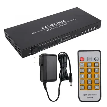 6x2 HDMI Matrix Switch Audio Extractor 4Kx2K/60Hz Audio Distributor DC 5V/2A US 100-240V