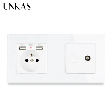 UNKAS Glass Panel French Standard Electric Socket With Dual USB Port + RJ45 Internet Computer Connector Female TV Jack
UNKAS Glass Panel French Standard Electric Socket With Dual USB Port + RJ45 Internet Computer Connector Female TV Jack