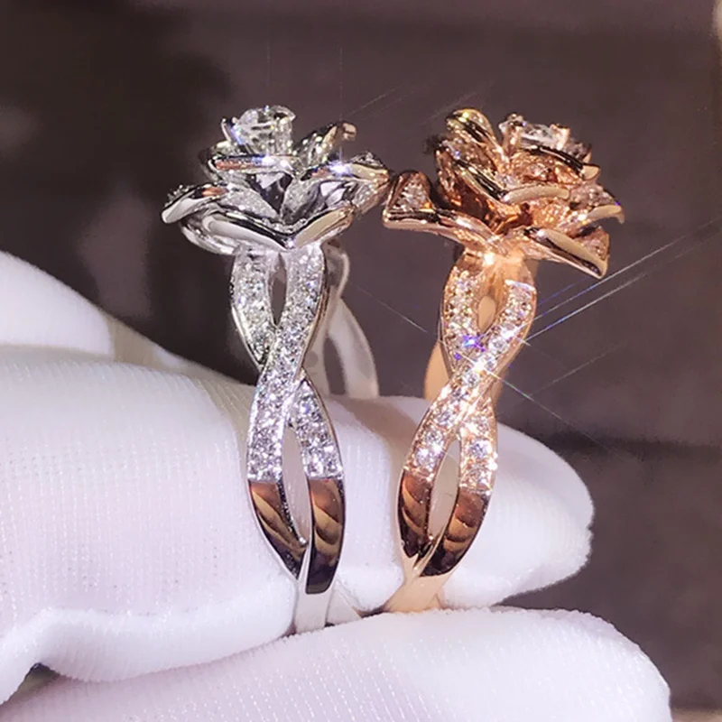 

Fashion Elegant Women Dazzling Flower Ring CZ Zircon Anniversary Ring High Quality Delicated Crystal Wedding Engagement Rings