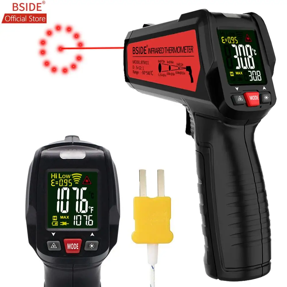 BSIDE Digital Infrared Thermometer Color Display 12-Point Laser Gun IR Tester for Meat Water Milk BBQ Cooking Temp Meter K-Type
BSIDE Digital Infrared Thermometer Color Display 12-Point Laser Gun IR Tester for Meat Water Milk BBQ Cooking Temp Meter K-Type