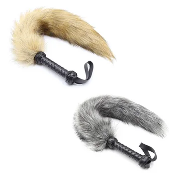 PU Leather Handle Fox Tail Fur Whip Fetish Ass Spanking Paddle Flogger Whip BDSM Bondage Flirt Slave Erotic Couples adult toys