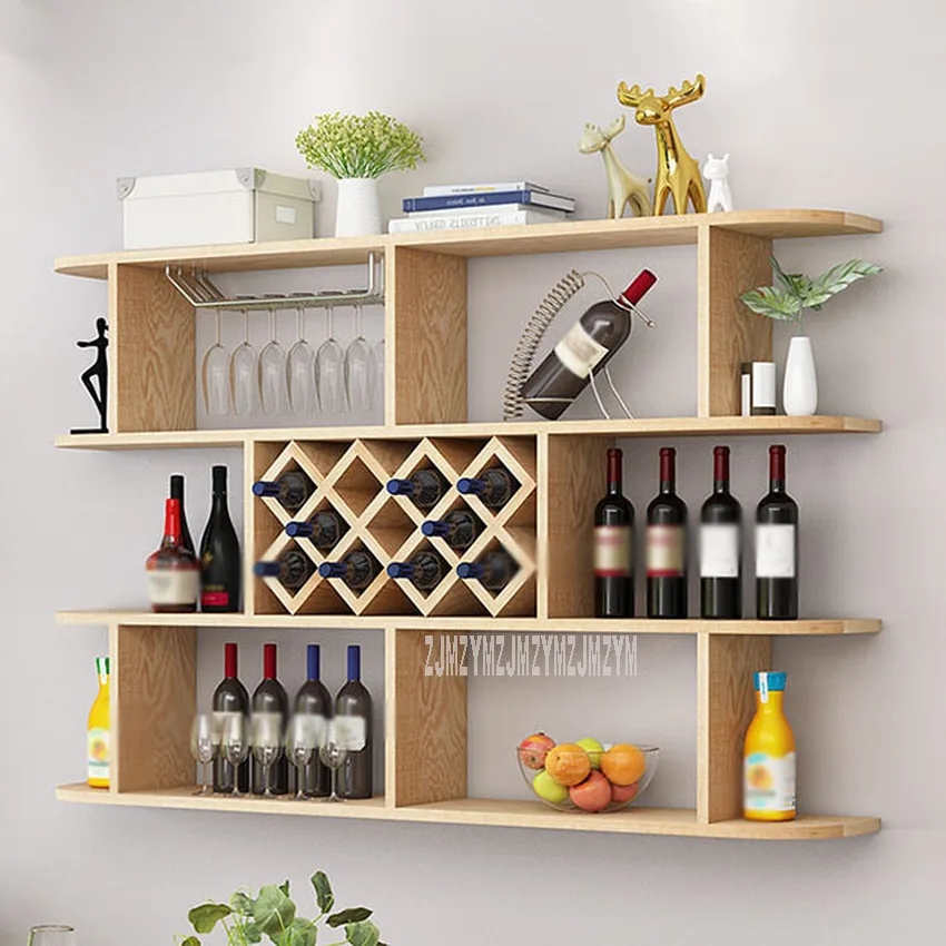 

160cm Wall-mounted Hanging Red Wine Rack Shelf Living Room Retro Modern Multi-layer Wooden Grape Wine Organize Shelf