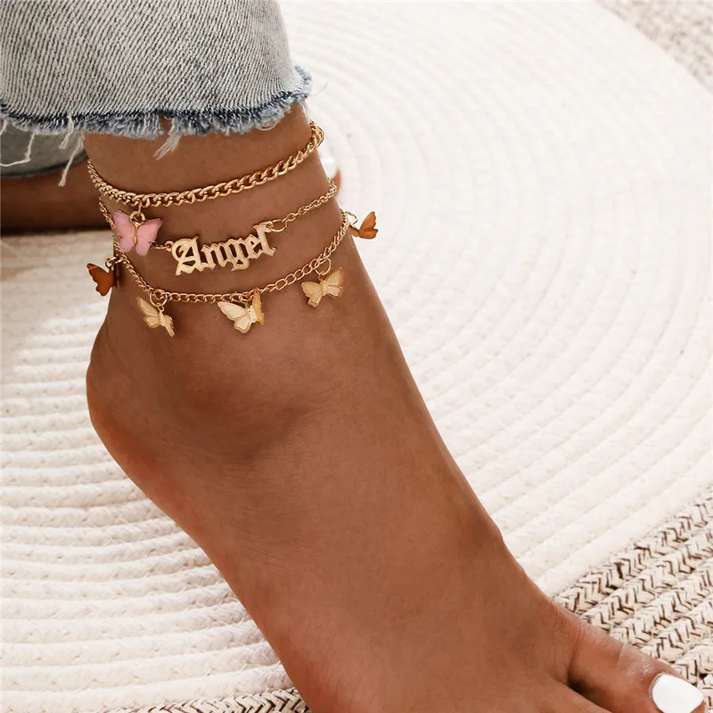 Фото Vagzeb Fashion Multilayer Cute Butterfly Anklets for Women Bohemian Simple Anklet Gold Color Chain Ankle Bracelet on Leg | Украшения и