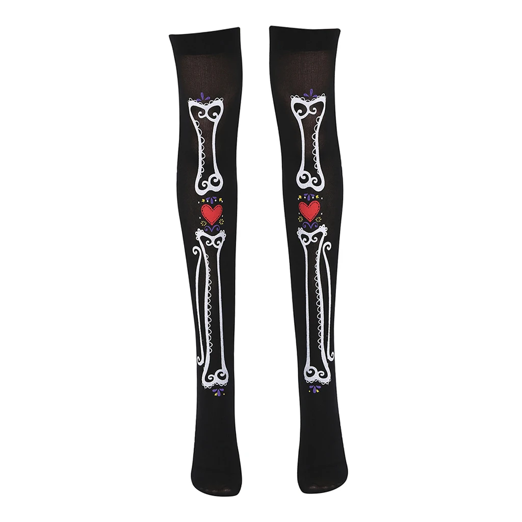Fashion Women Over The Knee Stockings High Thigh Running Sock Skull Skeleton Heart Printed Warm Leg Socks Halloween Cosplay Fashion Women Over The Knee Stockings High Thigh Running Sock Skull Skeleton Heart Printed Warm Leg Socks Halloween Cosplay
