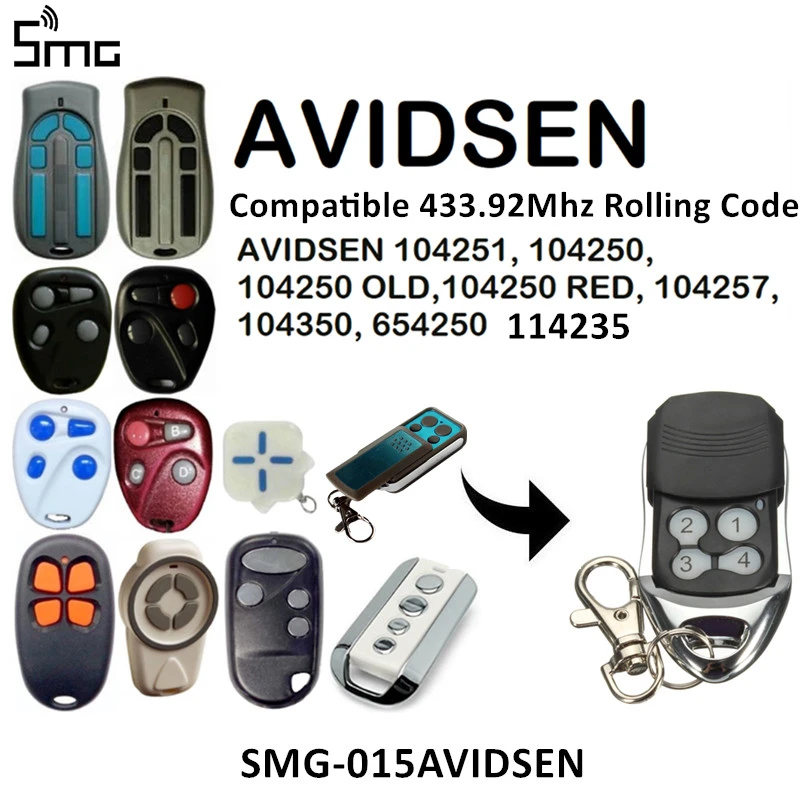 Garage door opener AVIDSEN remote control 433.92mhz rolling code handheld transmitter AVIDSEN 433mhz command key fob
Garage door opener AVIDSEN remote control 433.92mhz rolling code handheld transmitter AVIDSEN 433mhz command key fob