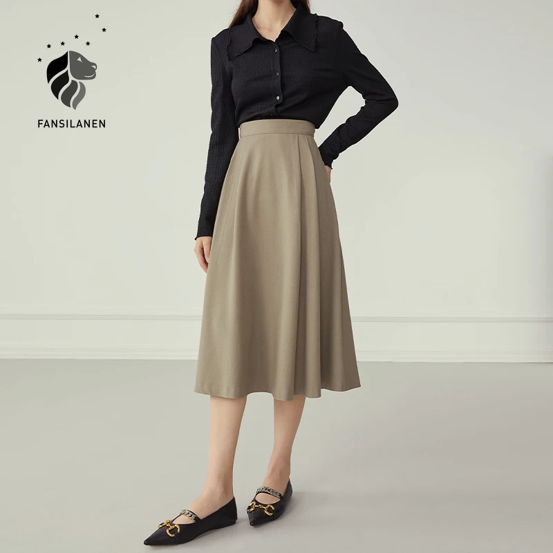 FANSILANEN Office lady elegant a-line skirt Women high waist vintage green long skirt Female autumn winter retro skirt bottom
FANSILANEN Office lady elegant a-line skirt Women high waist vintage green long skirt Female autumn winter retro skirt bottom