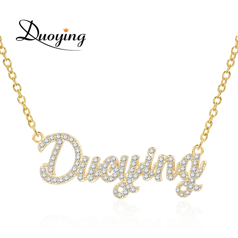 Duoying Custom Jewelry Crystal Plating Gold Color Sparkling Cut Carrie Style Name Necklaces Personalized Nameplate Necklace
Duoying Custom Jewelry Crystal Plating Gold Color Sparkling Cut Carrie Style Name Necklaces Personalized Nameplate Necklace