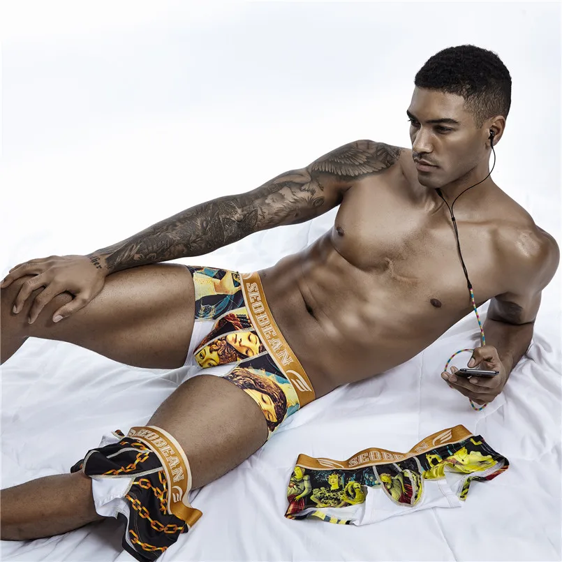 

New SEOBEAN Men's boxer underwear Cotton low-waist sexy print shorts boxer sexy fashion male underwear