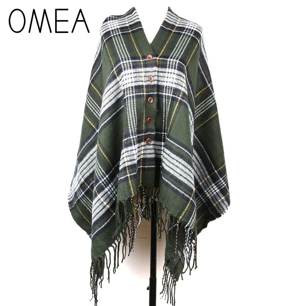 

OMEA Poncho Cape Women Green Scarf Winter Accessories Pashmina Plaid Scarf Infinity Scarf Shawl and Wrap Blanket Scarf Cashmere