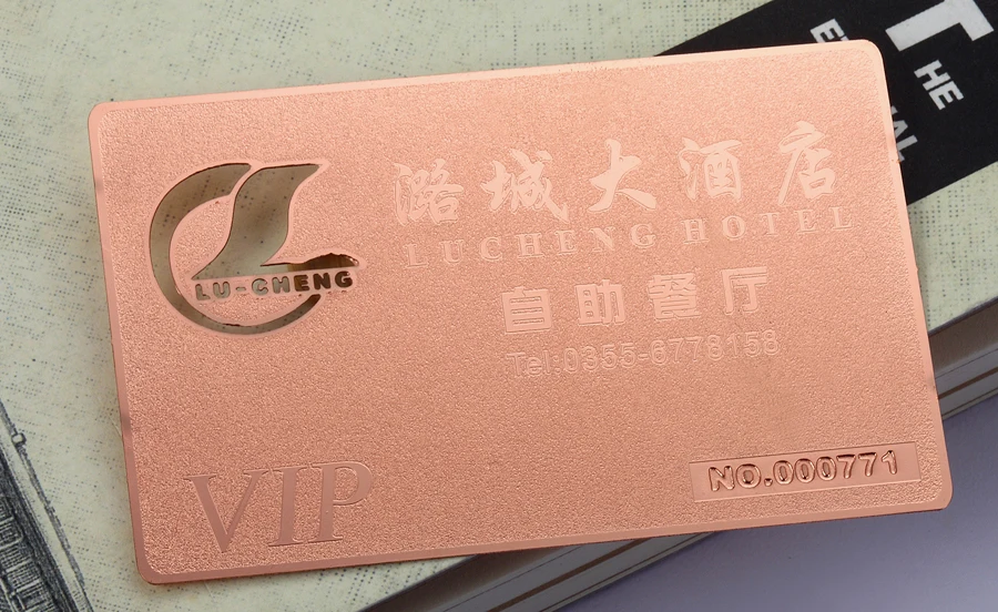 Rose gold stainless steel card hollow metal membership card plating brushed stainless steel card custom 