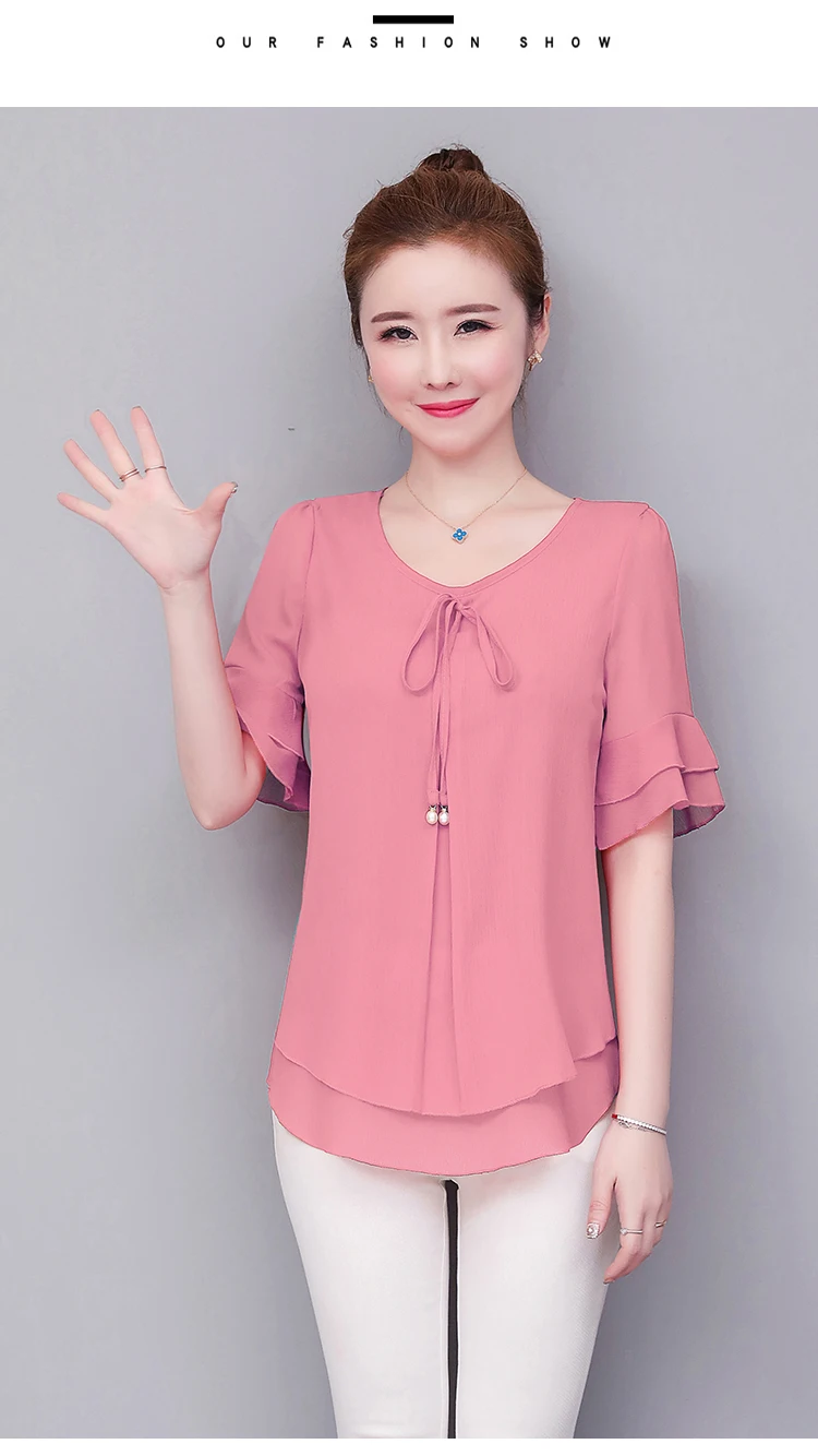 Women Blouses Solid 2020 Summer New Short- Sleeve V-Neck Lace up Shirt Female Chiffon Womens Plus Size Tops Slim Clothing NS4544 Women Blouses Solid 2020 Summer New Short- Sleeve V-Neck Lace up Shirt Female Chiffon Womens Plus Size Tops Slim Clothing NS4544