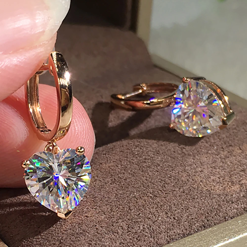 

Custom Solid 14K Rose Gold 4 Carat Drop Clip Earrings Women Wedding Anniversary Engagement Each 2 Ct Heart Moissanite Diamond