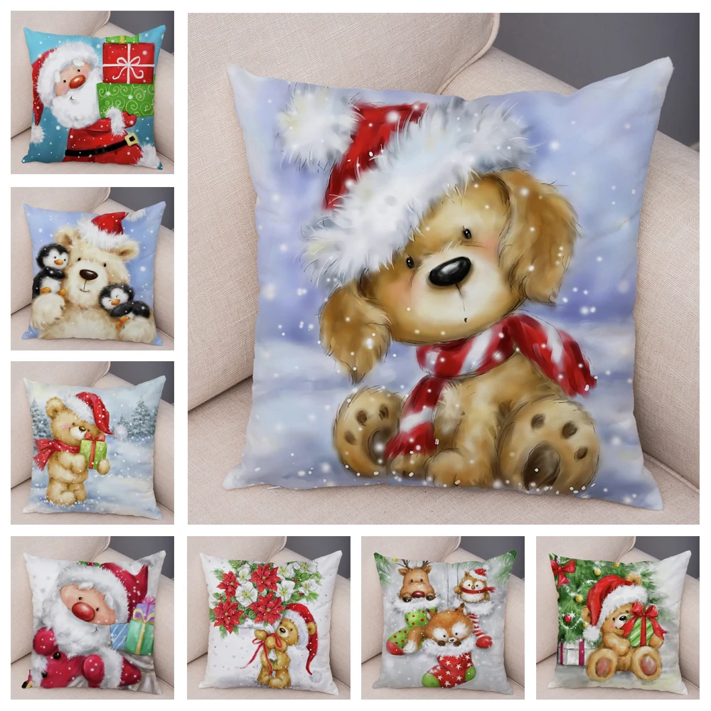 

50 Style Merry Christmas Cushion Cover Decor Cute Cartoon Santa Claus Snowman Pillow Case Soft Plush Pillowcase for Sofa Home