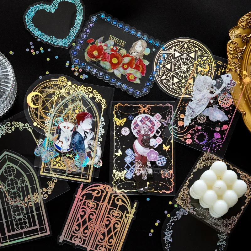 10 pcs/set Laser Bronzing Photo Frame Sticker Fantasy Flash PET Stickers Special Shapes For Diy Art Journal Scrapbook Laptop
10 pcs/set Laser Bronzing Photo Frame Sticker Fantasy Flash PET Stickers Special Shapes For Diy Art Journal Scrapbook Laptop