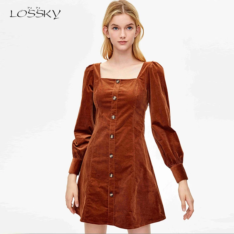 Lossky Vintage Square Collar long sleeve corduroy dress Elegant Warm Spring Retro Palace Casual Short Clothes Party 2020 Black
Lossky Vintage Square Collar long sleeve corduroy dress Elegant Warm Spring Retro Palace Casual Short Clothes Party 2020 Black
