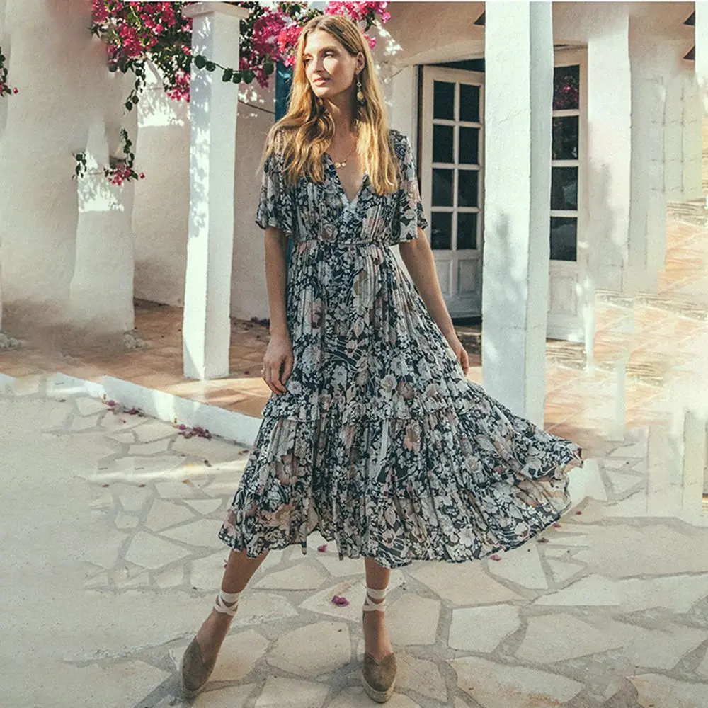 ARXIPA V Neck Cover Up Beach Woman Boho Print Sarongs Maxi Dress Short Sleeve Pareo Tunics Ruffle Ruched Bathrobe 2020 NEW Hot ARXIPA V Neck Cover Up Beach Woman Boho Print Sarongs Maxi Dress Short Sleeve Pareo Tunics Ruffle Ruched Bathrobe 2020 NEW Hot