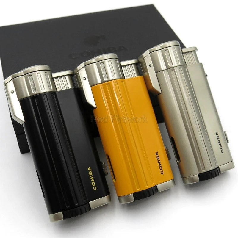 COHIBA Smoking Accessories Metal Windproof Refillable Cigarette Jet Lighter 3 Torch Flame Cigar Lighters With Gift Box
COHIBA Smoking Accessories Metal Windproof Refillable Cigarette Jet Lighter 3 Torch Flame Cigar Lighters With Gift Box