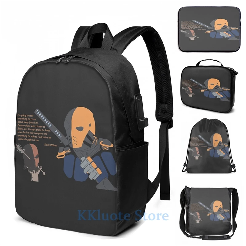 Забавный рюкзак с графическим принтом Deathstroke(3) USB-зарядкой для мужчин школьные
