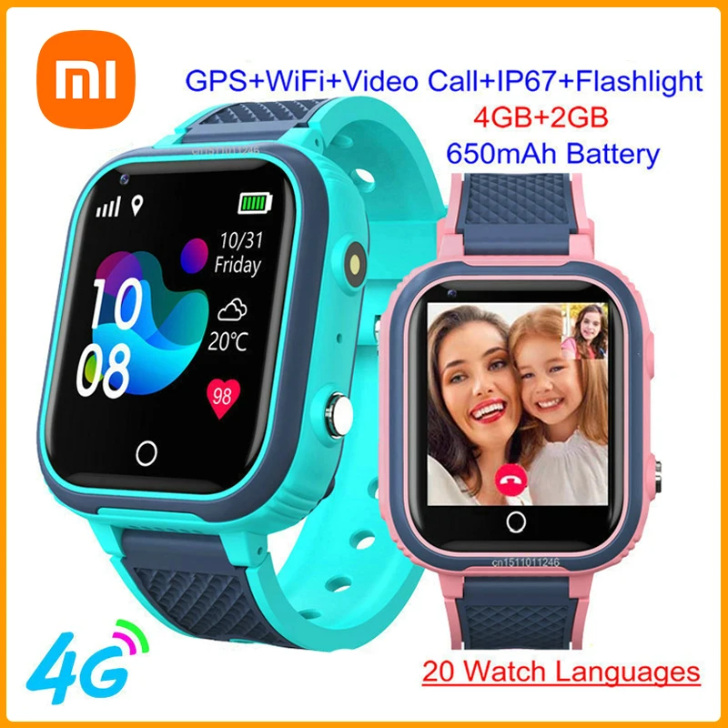 Смарт-часы Xiaomi 4G детские GPS Wi-Fi видеозвонок SOS IP67 водонепроницаемые умные часы