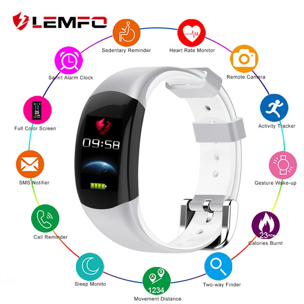 

LEMFO LT02 Sport Fitness Bracelet IP68 Waterproof Heart Rate Blood Pressure Monitor Pedometer Sedentary Reminder Smart Wristband