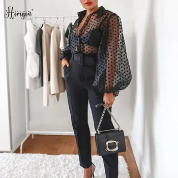 Women Polka Dot Retro Blouse Lady Early Spring Modern Mesh Shirt Vogue See-through Loose Button Puff Sleeve High Street Blouse
Women Polka Dot Retro Blouse Lady Early Spring Modern Mesh Shirt Vogue See-through Loose Button Puff Sleeve High Street Blouse