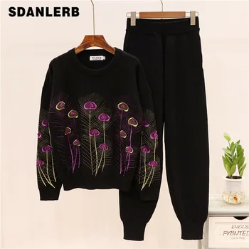 New Autumn Sweater Suit Woman Fashion Embroidery Flowers Long Sleeve Knit Sweater + Casual Pants Student 2 Piece Sets Tracksuit
New Autumn Sweater Suit Woman Fashion Embroidery Flowers Long Sleeve Knit Sweater + Casual Pants Student 2 Piece Sets Tracksuit