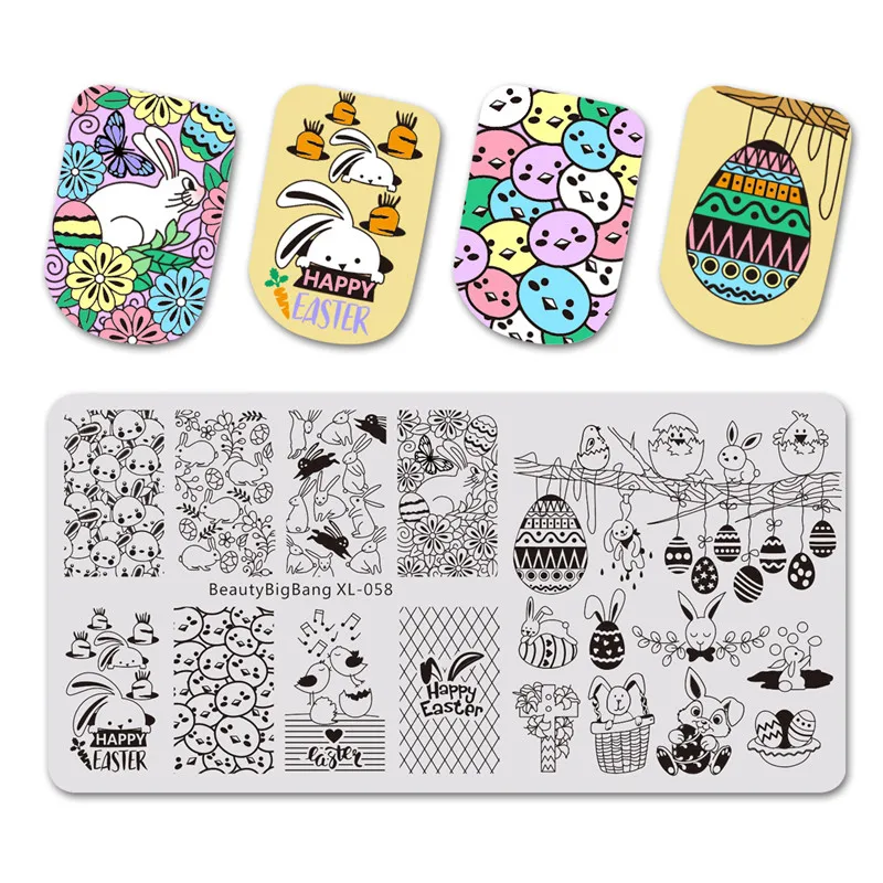 

Nail Stamping Plates BeautyBigBang 6*12cm Cute Rabbit Easter Eggs Lily Image Stamping Plates Stencil For Nail Art Stamper