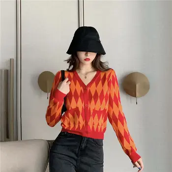 Women Diamond Lattice Sweaters Female Single-breasted Pocket Cardigan Sexy V Neck Long Sleeve Women Knitted Cardigan
Women Diamond Lattice Sweaters Female Single-breasted Pocket Cardigan Sexy V Neck Long Sleeve Women Knitted Cardigan