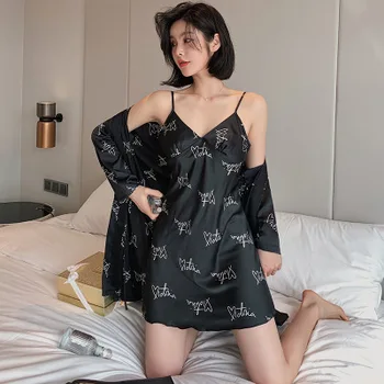 White Sexy Love Letters Nightdress Robe 2 pcs Set / Summer Ladies Ice Silk Alphabet Pattern Home Silk nightgown sleepwear Robe
White Sexy Love Letters Nightdress Robe 2 pcs Set / Summer Ladies Ice Silk Alphabet Pattern Home Silk nightgown sleepwear Robe