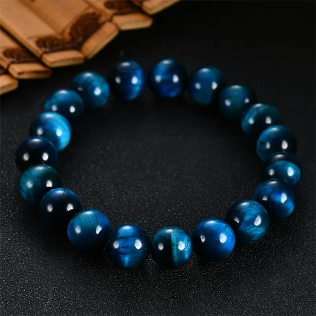 Bracelets bouddha œil de tigre bleu pour hommes, perles rondes en pierre naturelle, ULélastique, qualité supérieure, livraison directe 2