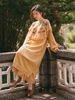 Forest early autumn autumn new hand hook flower long splicing lace vintage wool dress dress
Forest early autumn autumn new hand hook flower long splicing lace vintage wool dress dress