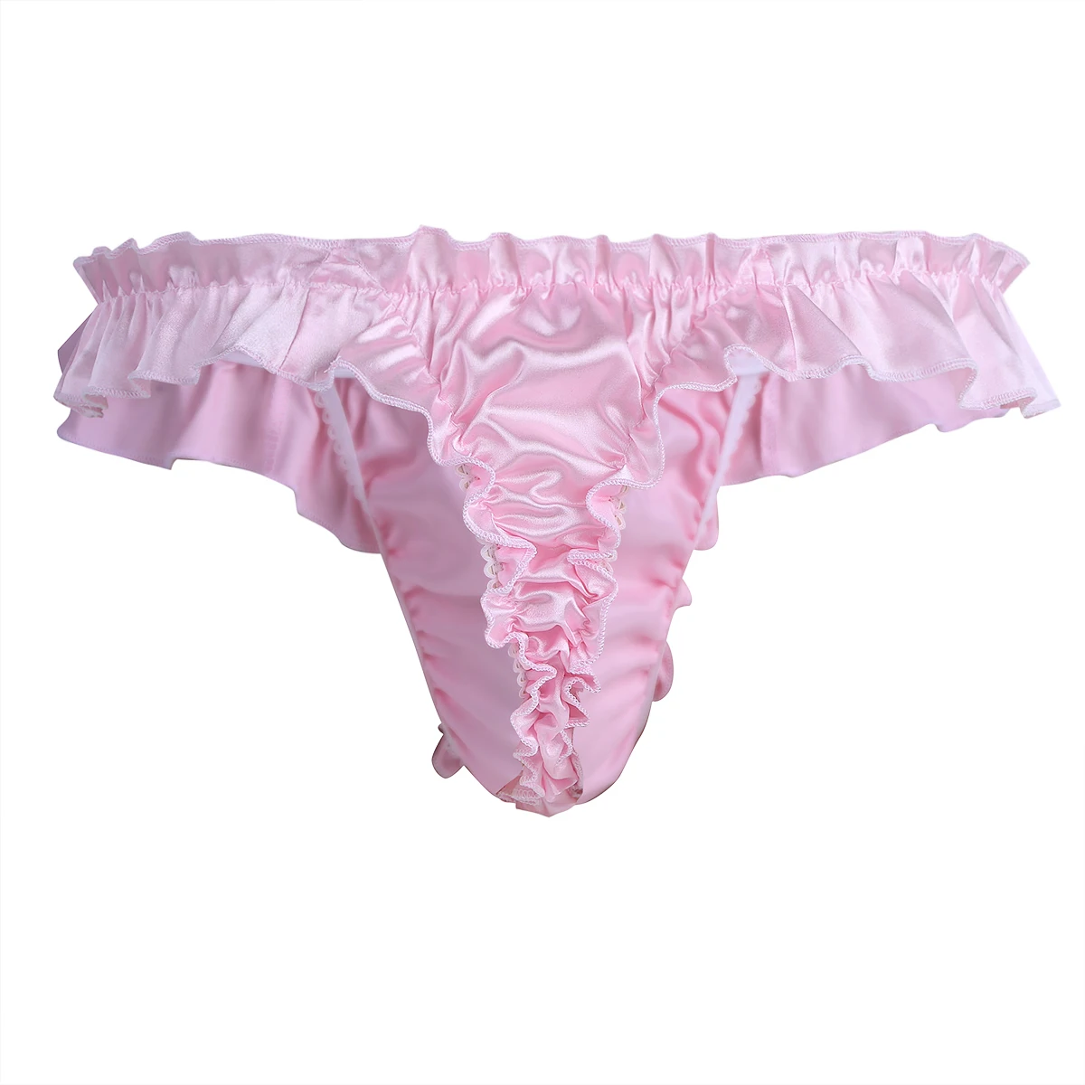 

Sissy Briefs Thongs Shiny Panties Mens Ruffled Frilly Satin Sissy Lingerie Soft Sexy Bikini G-strings Gay Underwear Underpants