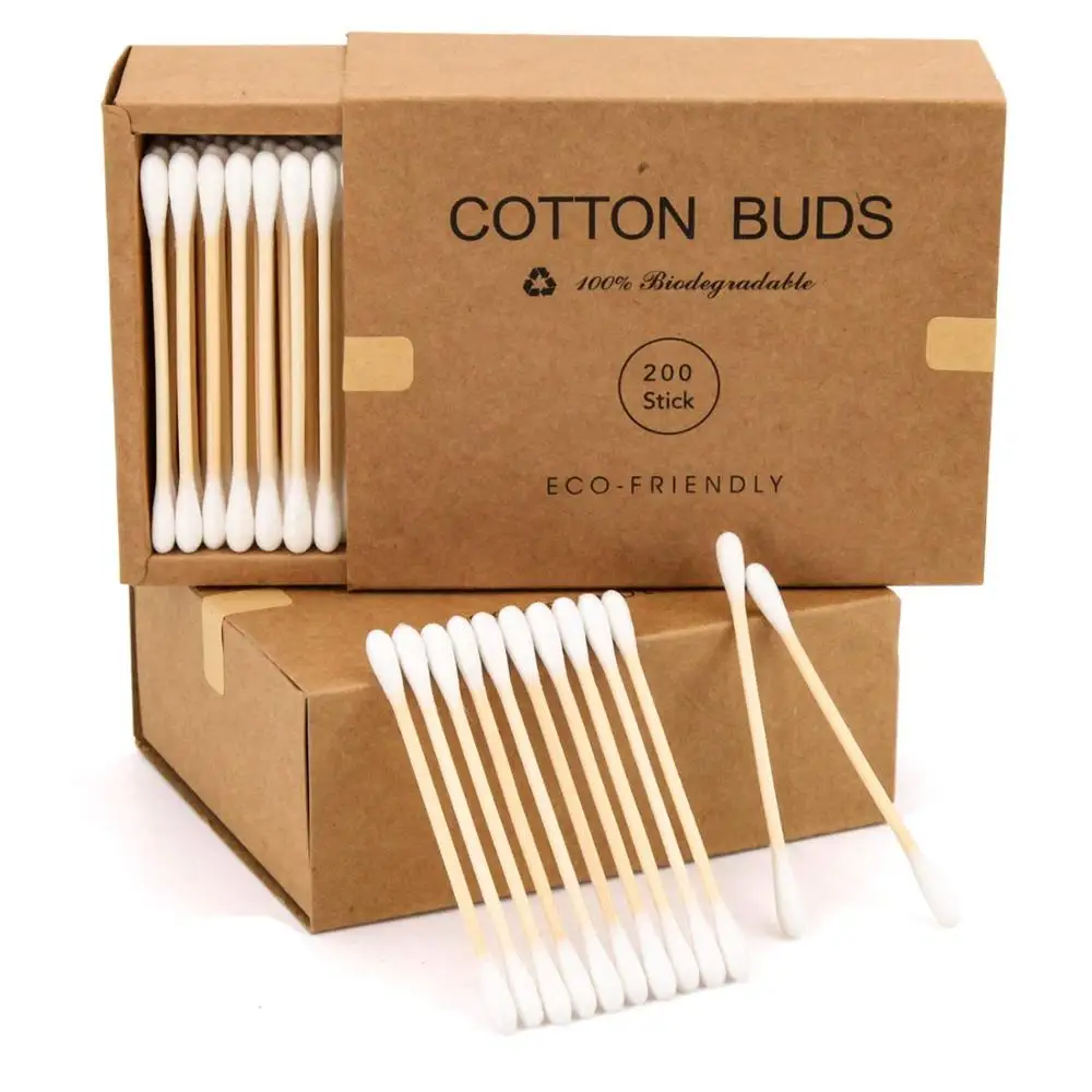 

New style Double Head Bamboo Cotton Swabs Eco Friendly Wooden Cotton Buds Recyclable Biodegradable for Makeup Nose Ear Clean