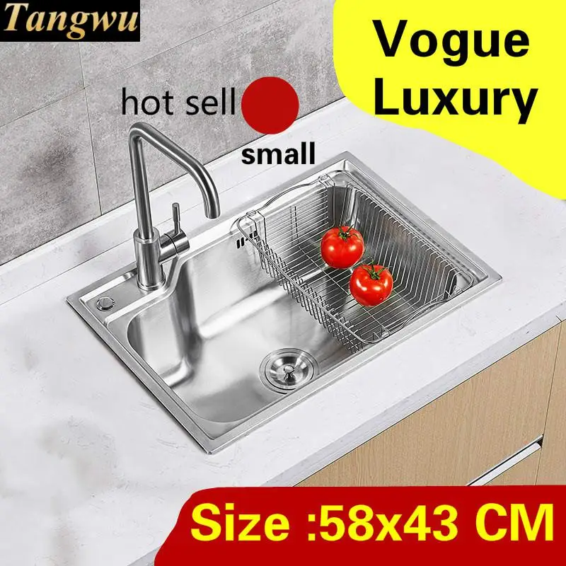 

Free shipping Apartment high quality do the dishes kitchen single trough sink luxury 304 stainless steel hot sell small 58x43 CM