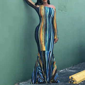Summer Striped Long Mermaid Dress Sexy Slash Neck Long Sleeve Maxi Dresses African Women Elegant Prom Party Robes
Summer Striped Long Mermaid Dress Sexy Slash Neck Long Sleeve Maxi Dresses African Women Elegant Prom Party Robes