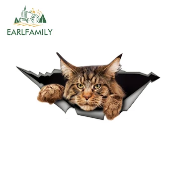 

EARLFAMILY 13cm x 6.1cm Maine Coon Car Sticker Torn Metal Decal Reflective Sticker 3D Funny Big Cat Decal Car Styling Waterproof
