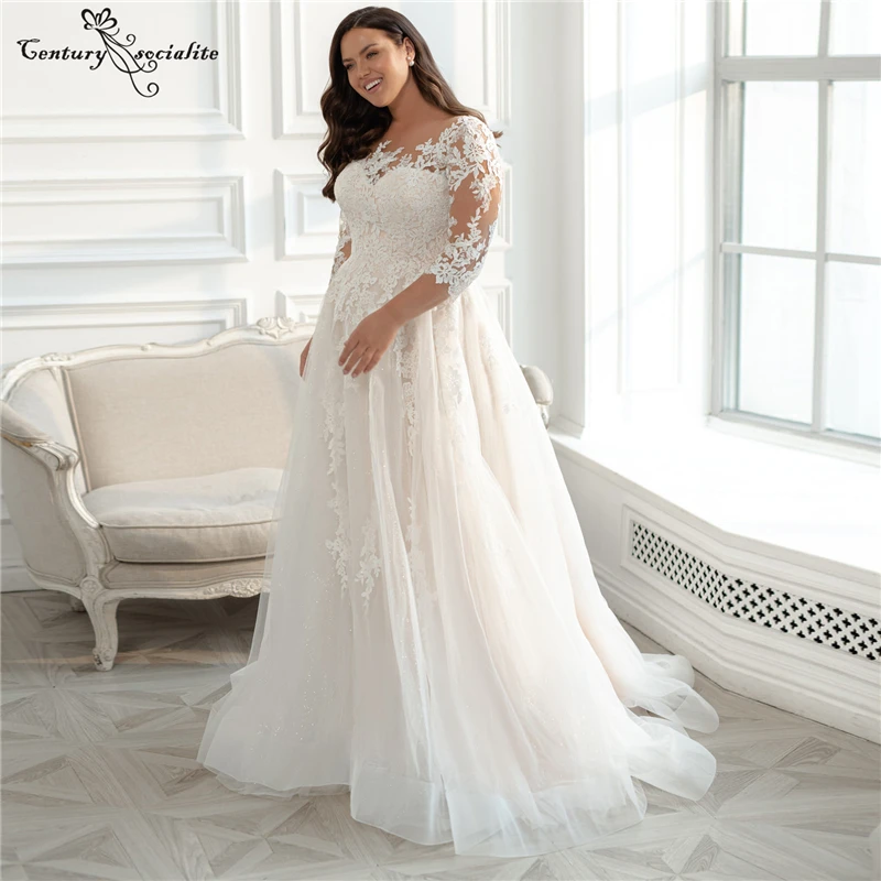 Sparkle Plus Size Wedding Dresses with Sleeves Lace Appliques O-Neck A-line Boho Bridal Dress for Women 2020 Vestido De Noiva
Sparkle Plus Size Wedding Dresses with Sleeves Lace Appliques O-Neck A-line Boho Bridal Dress for Women 2020 Vestido De Noiva