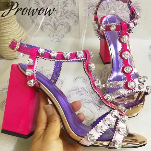 Prowow New Metallic Leather Crystal Trimmed Summer Sandals Open Toe T Strap Thick Heel HIgh Heel Sandals Shoes Women
Prowow New Metallic Leather Crystal Trimmed Summer Sandals Open Toe T Strap Thick Heel HIgh Heel Sandals Shoes Women