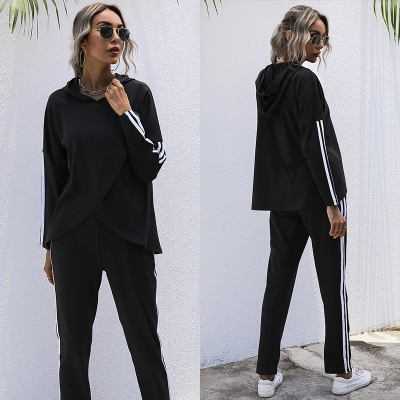 

Two-Piece Set Women Autumn And Winter New Long-Sleeved TrousersSports Fashion Casual Black Weater Suits