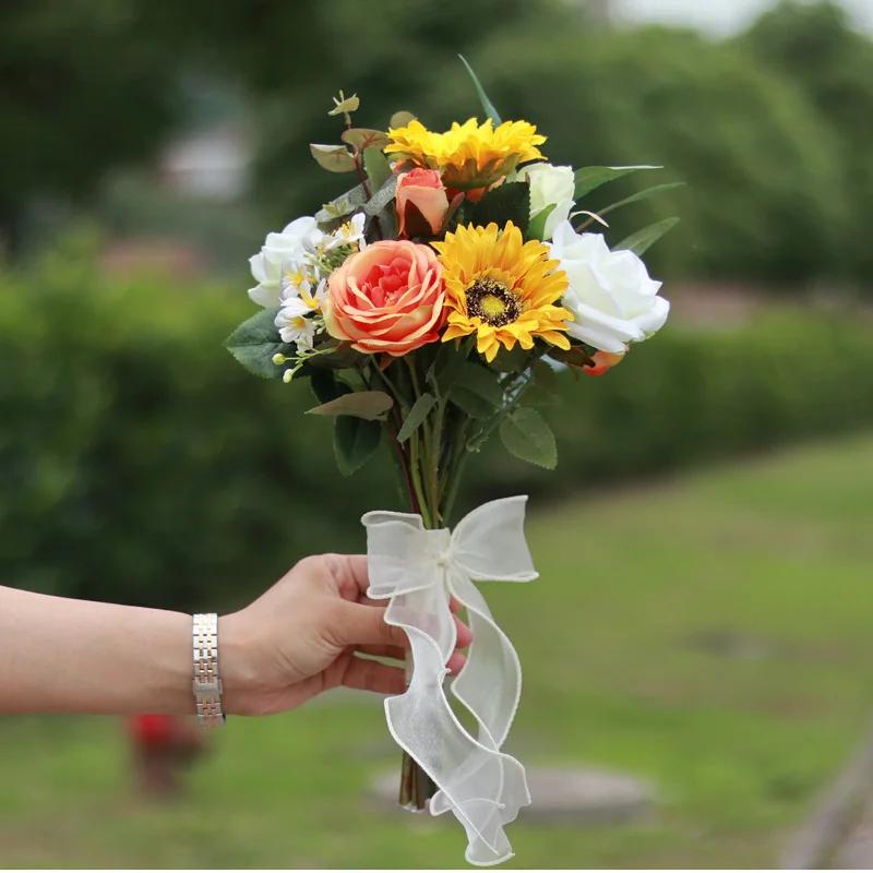 

SESTHFAR Bride Bouquet Sunflower and Rose Wedding Flowers Beautiful Bridal Bouquets Wedding Bouquet for Bridesmaids