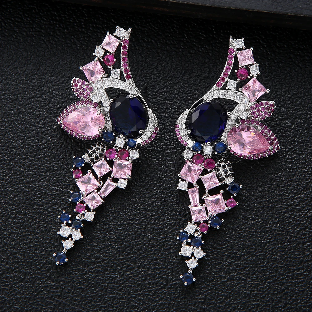 

Luxury Colorful Butterfly Drop Earrings For Women Wedding Cubic Zirconia Dubai Bridal Tassels Earring Jewelry Accessories E6544