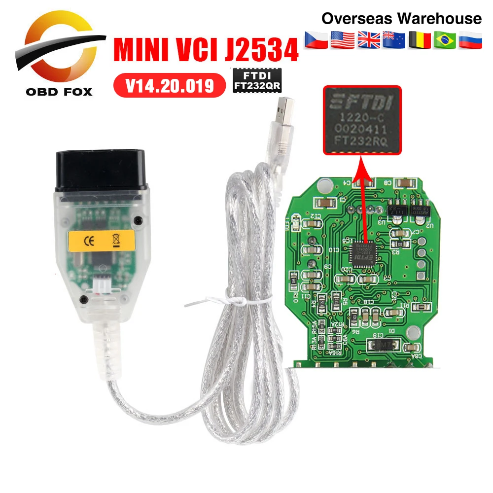 Новейший V14.20.019 MINI VCI J2534 интерфейс для TOYOTA TIS Techstream FT232QR чип OBD2 Диагностический
