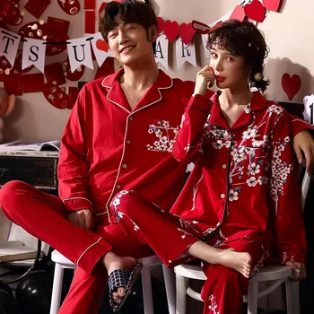 Couples Wedding 100% Cotton Pajamas Sets for Women 2020 Autumn Long Sleeve Sleepwear Suit Men Homewear Pijama Mujer Home Clothes
Couples Wedding 100% Cotton Pajamas Sets for Women 2020 Autumn Long Sleeve Sleepwear Suit Men Homewear Pijama Mujer Home Clothes
