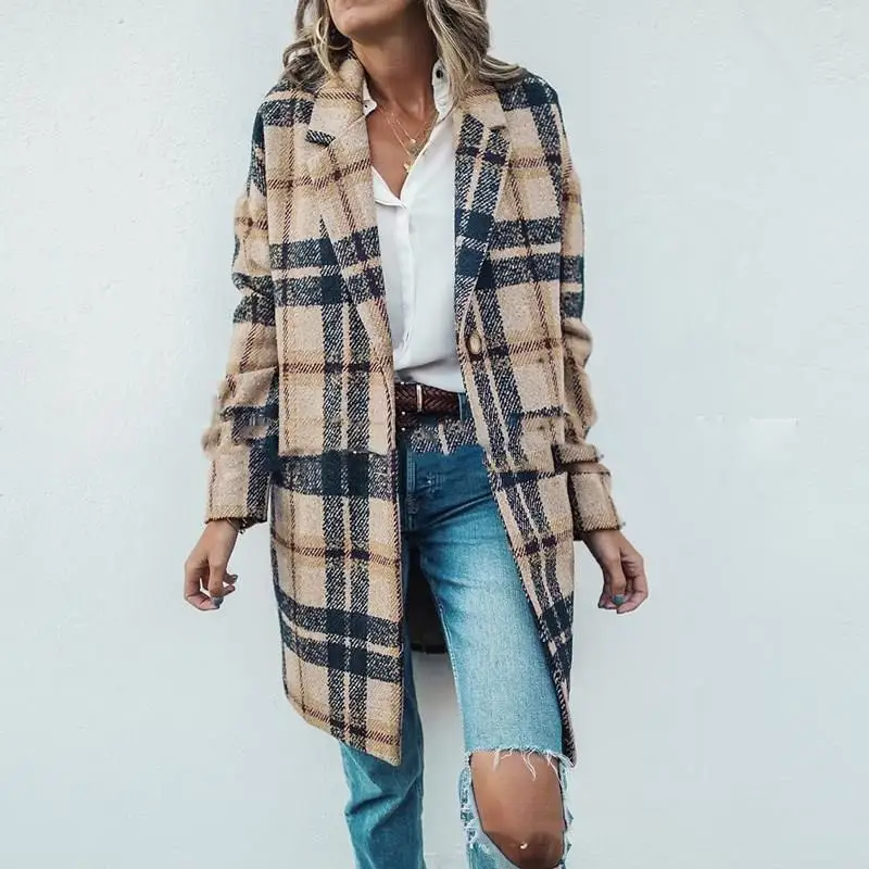 2019 Fall Winter Women Plus Size Turn-Down Collar Wool Overcoat Coat Button Single Breasted Wool Coat Loose Plaid Long Coat
2019 Fall Winter Women Plus Size Turn-Down Collar Wool Overcoat Coat Button Single Breasted Wool Coat Loose Plaid Long Coat